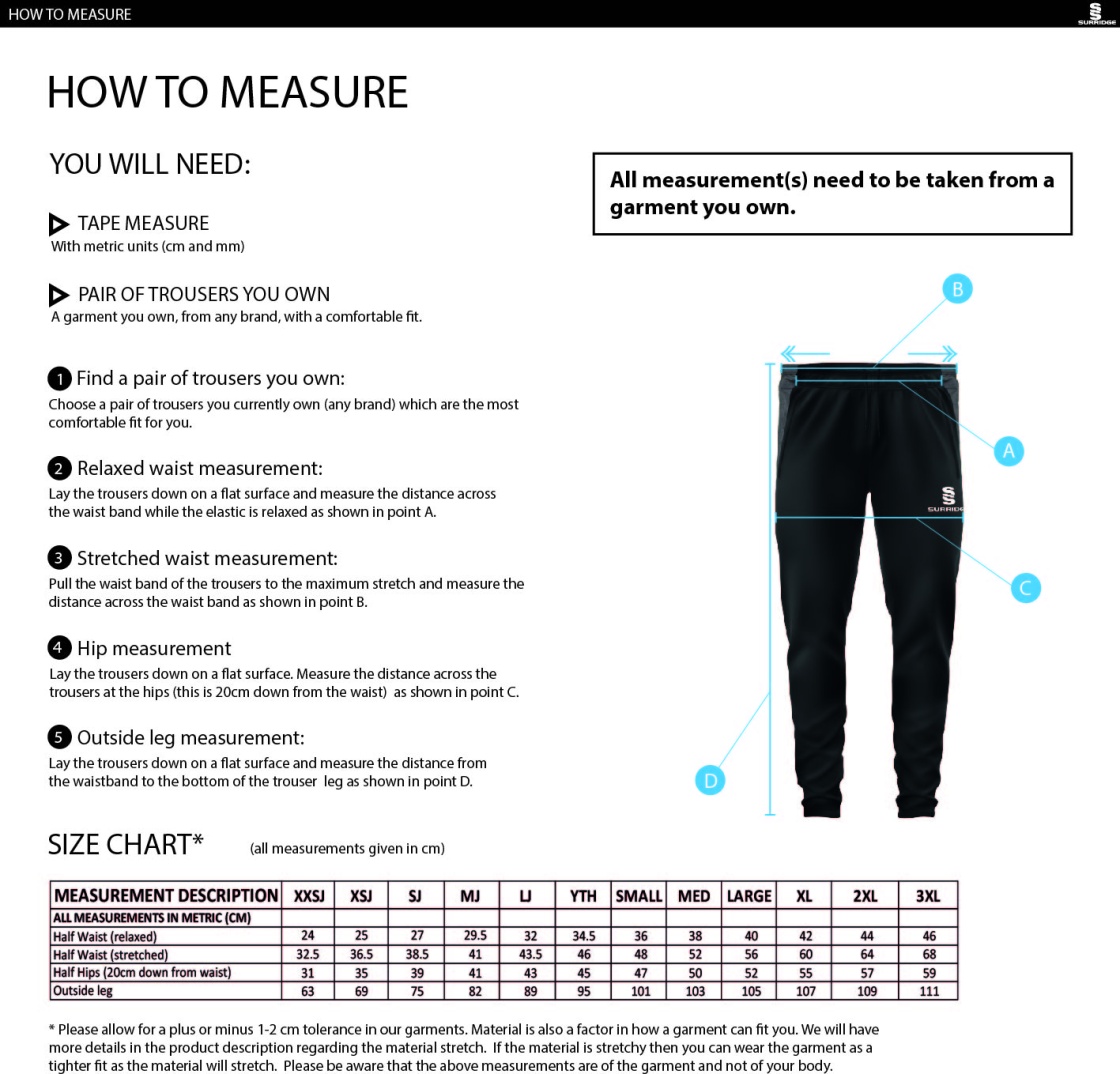 Oswaldtwistle Immanuel CC - Dual Tek Pants - Size Guide