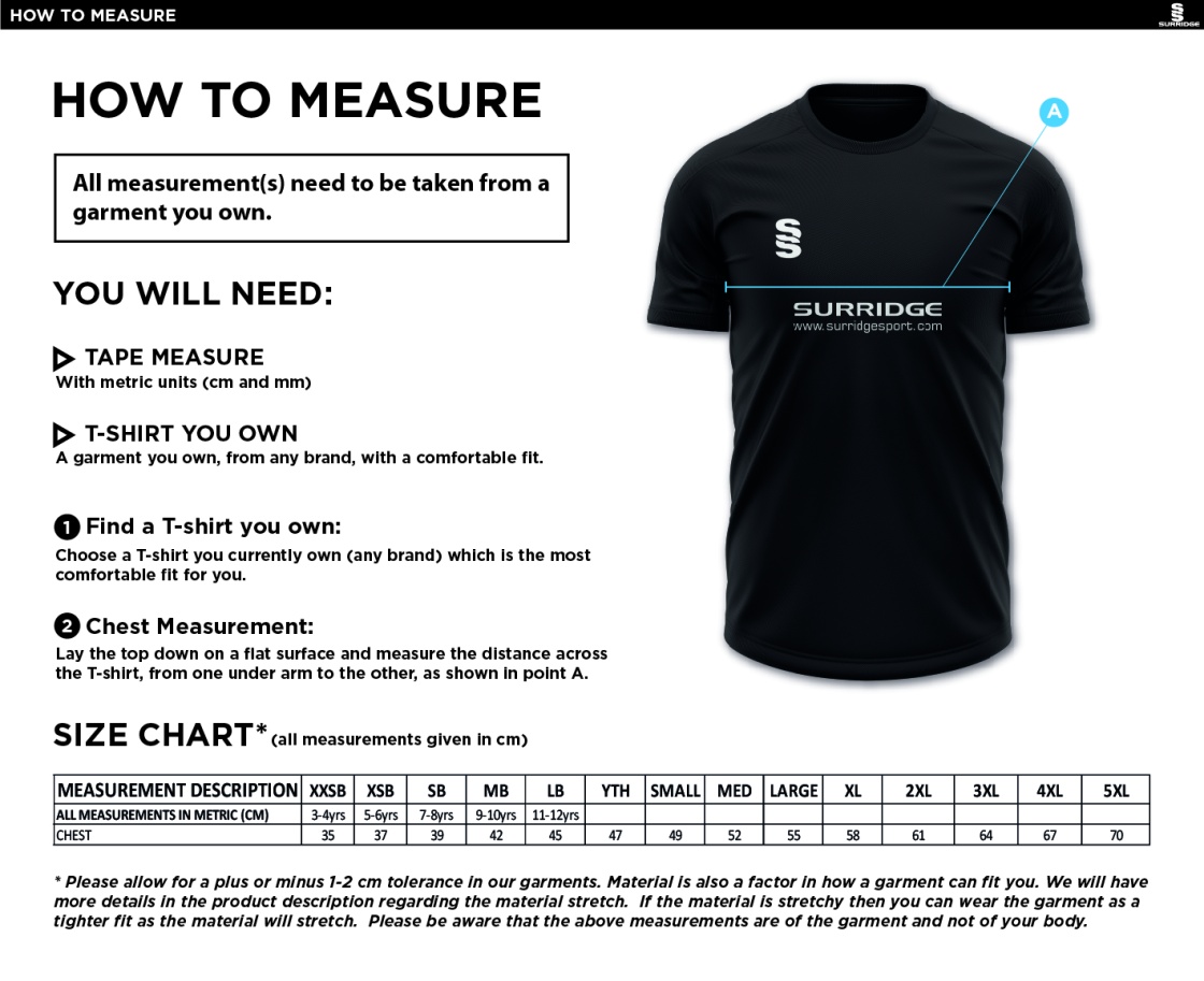 Oswaldtwistle Immanuel CC - Blade T-shirt - Size Guide
