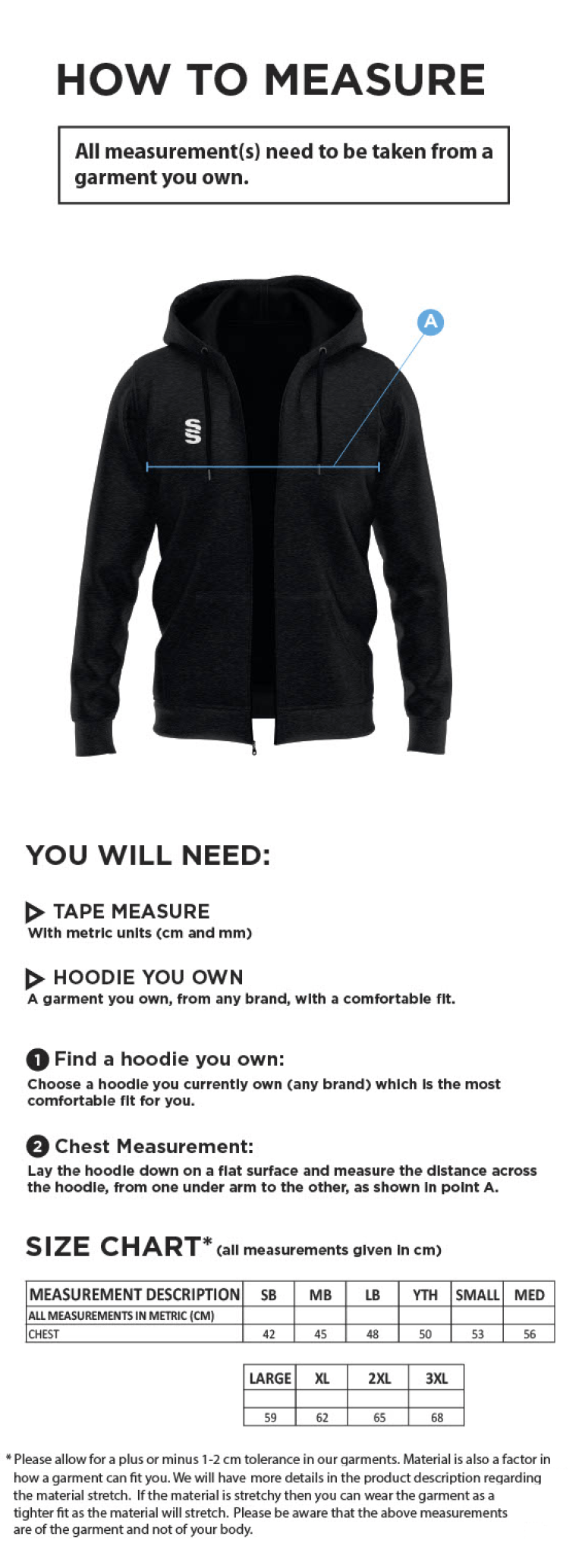 Oswaldtwistle Immanuel CC - Dual Hoody - Size Guide