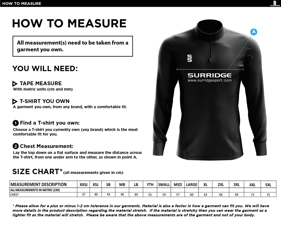 Oswaldtwistle Immanuel CC - Dual Performance Top - Size Guide