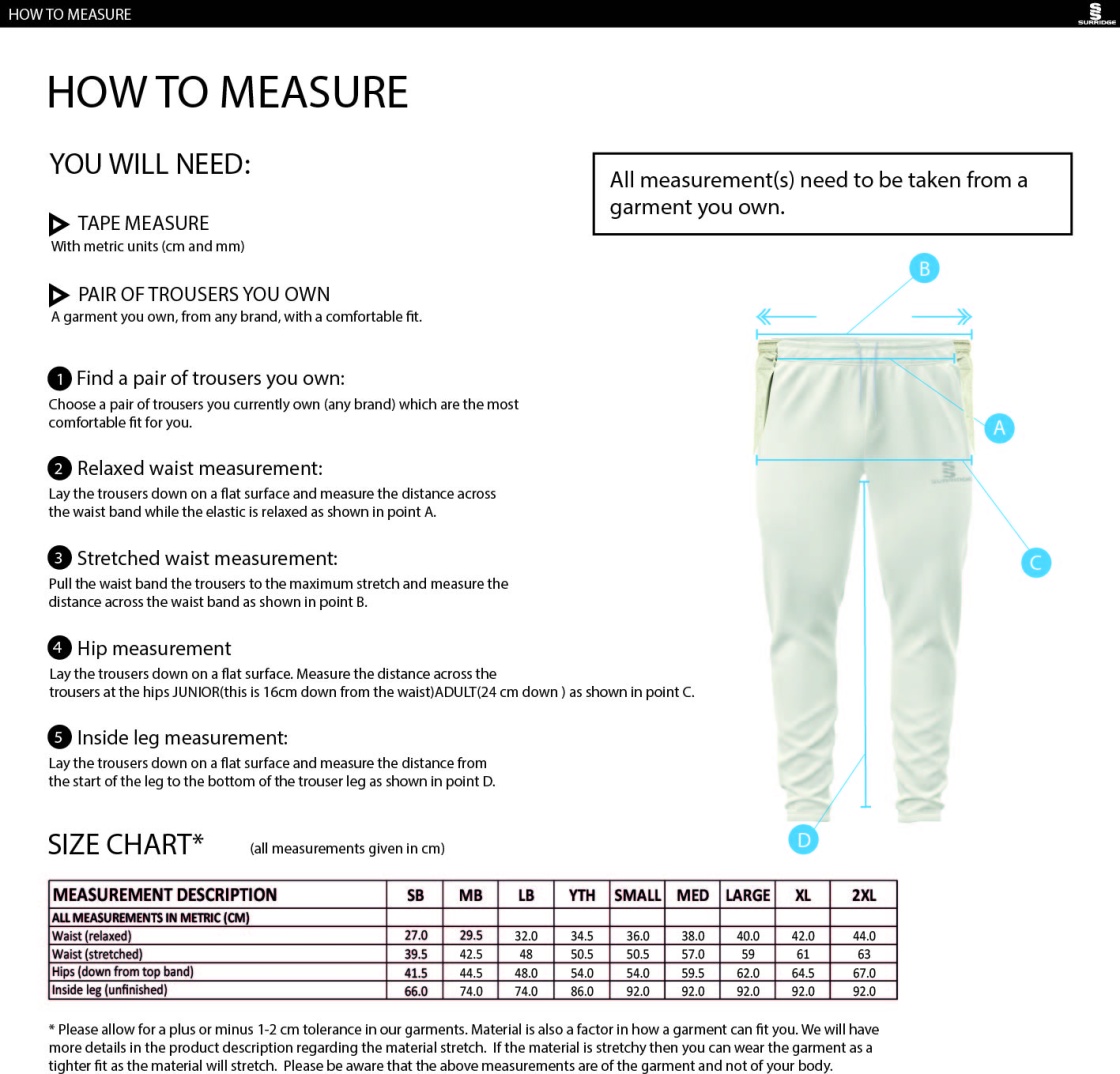 Oswaldtwistle Immanuel CC - Tek Playing Pant - Size Guide