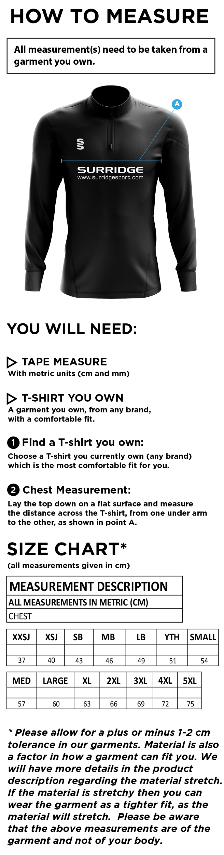 Oswaldtwistle Immanuel CC - Dual Performance Top - Size Guide